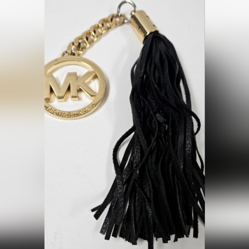 Michael Kors Black Leather Bag Charm Tassel Keychain